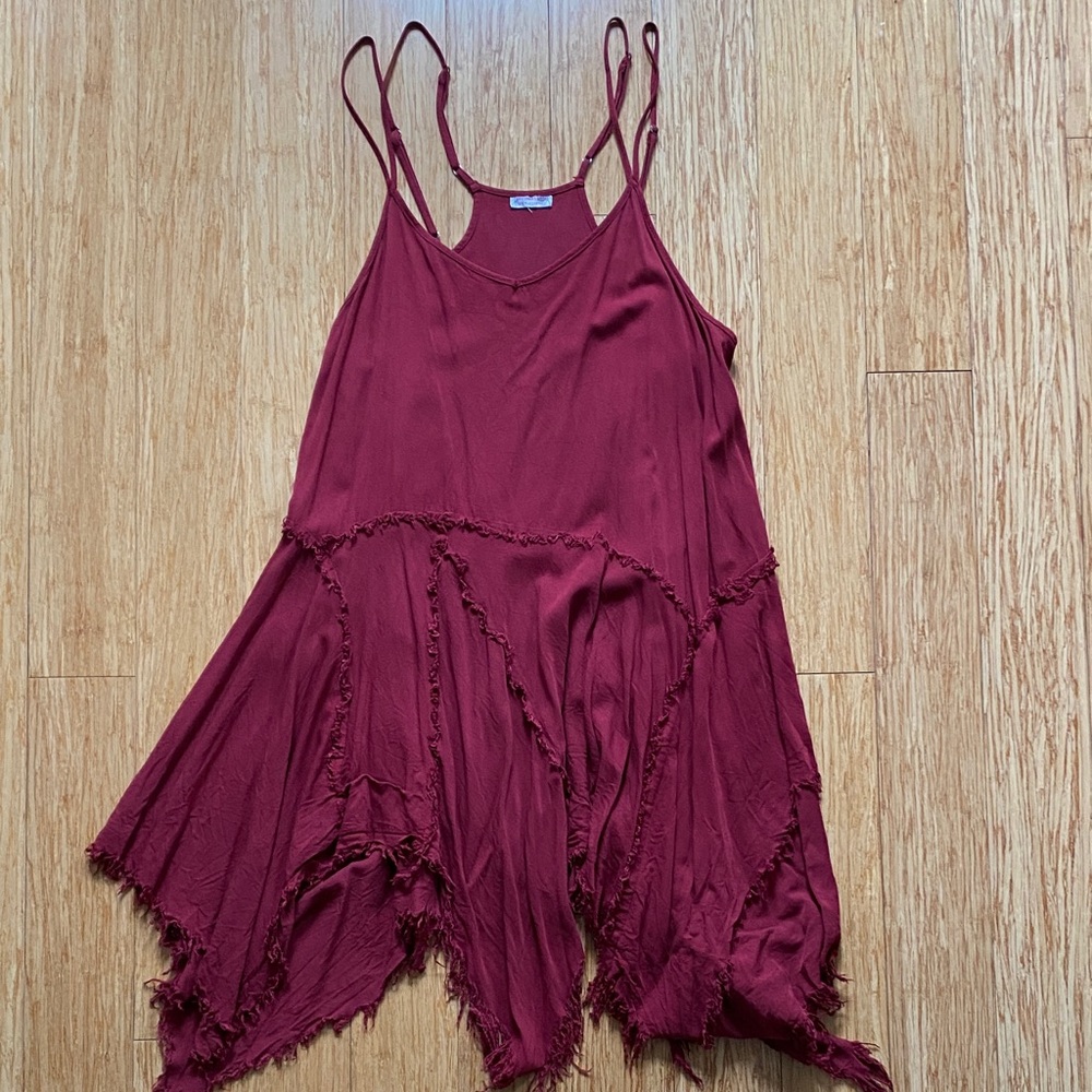 Free People Wine Asymmetrical Hem Double Strap Dress